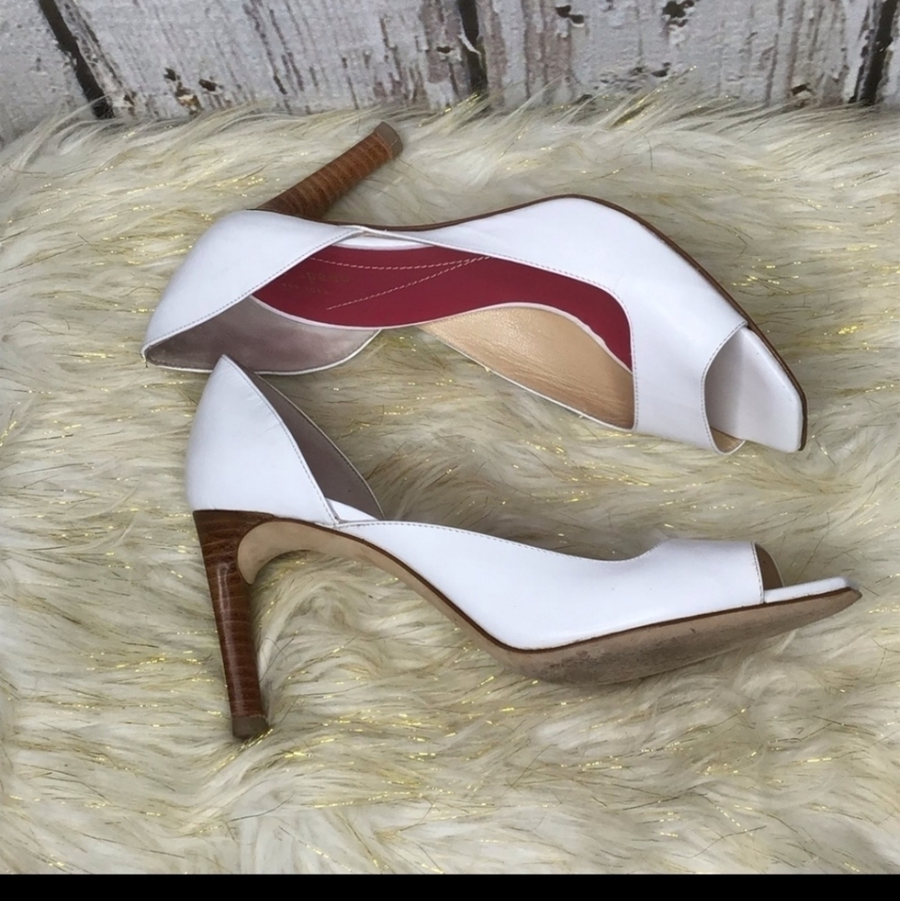 Kate Spade White D'orsay Open Toe Stacked Wood Wedding Heels Sz‎ 7.5 - Picture 16 of 16